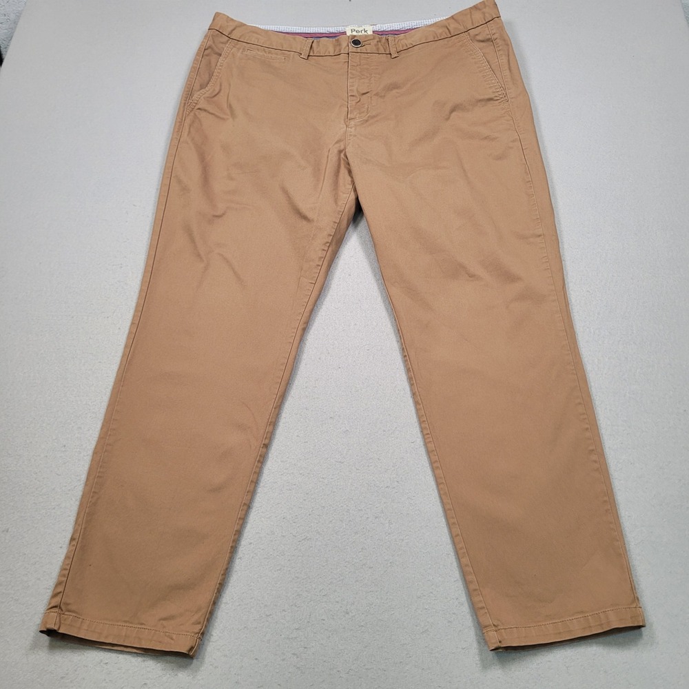 Perk Mens Feel Good Chino Pants Slim Fit Stretch Brown Tan 40x30